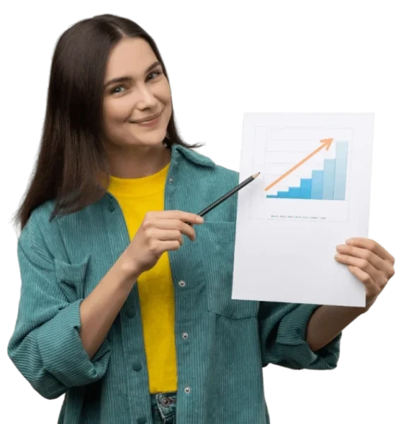 Digital marketing expert presenting a growth chart showing successful results delivered by the best digital marketing company