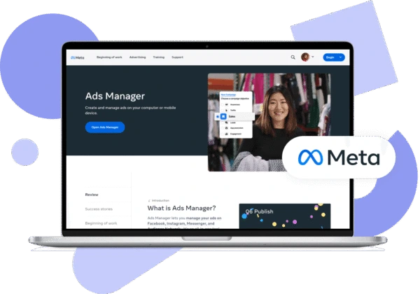 Meta Ads Manager dashboard on laptop – professional Facebook Ads Agency managing campaigns for business growth.