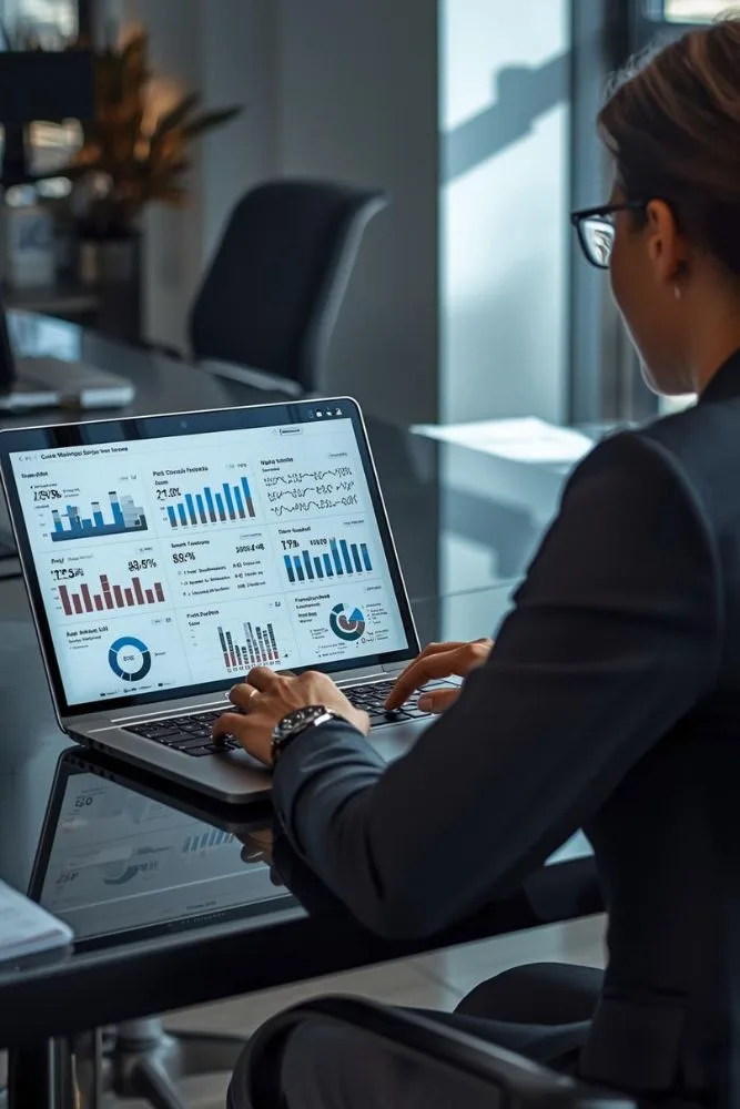 Business owner analyzing SEO and social media performance reports — showcasing the impact of the best digital marketing services in Lucknow.